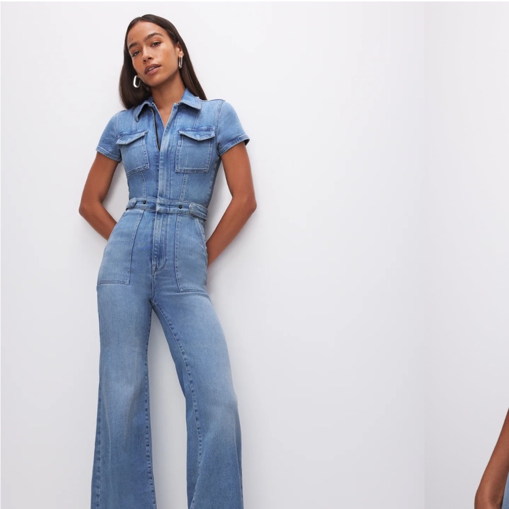 Good American Blue Retro Denim Jumpsuit